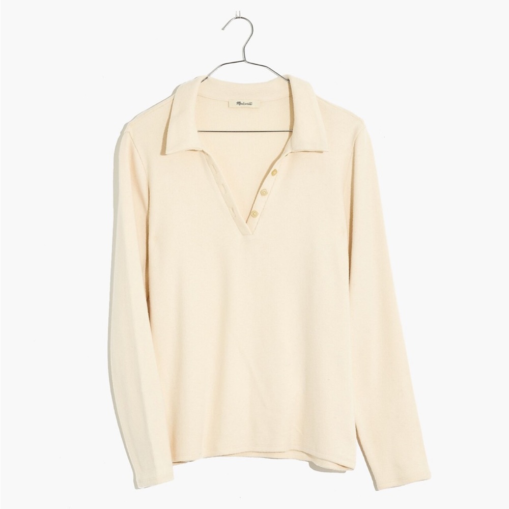 Madewell Plush Ribbed Polo Shirt, Cream, Size Small
